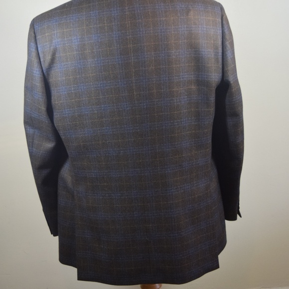 Faconnable Blue Brown Check Italy Sport Coat 46R - Picture 6 of 8